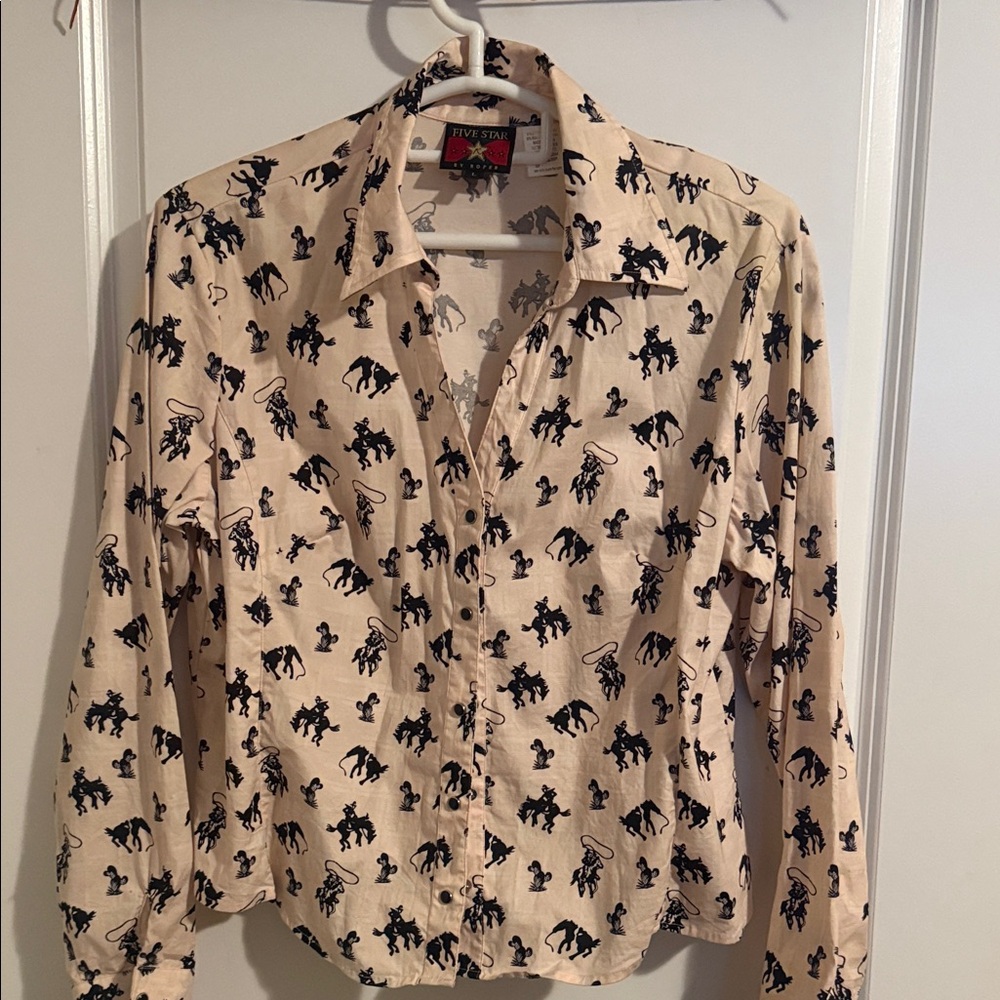 Five Star Dusty Pink Roping Shirt with Western Print